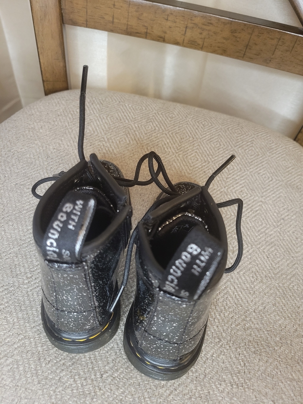 Doc Martens Boots. Black Glitter Lace-Up With Side Zipper. - Picture 5 of 6